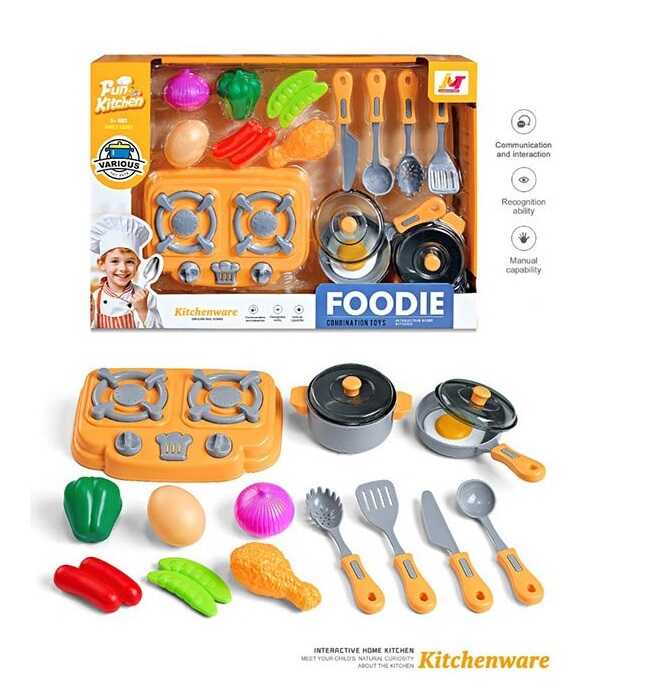 Набір посуду 397 A-4 (48/2) каструля, сковорідка, плитка, продукти, в коробці