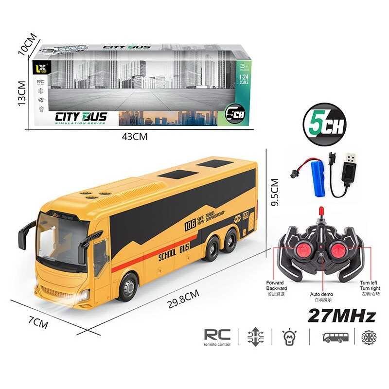 Автобус на радіокеруванні 197-3 (48)  масштаб: 1:24, акумулятор: 3.7 V, пульт: 27 MHz, USB-кабель, підсвічування, прогумовані шини, в коробці