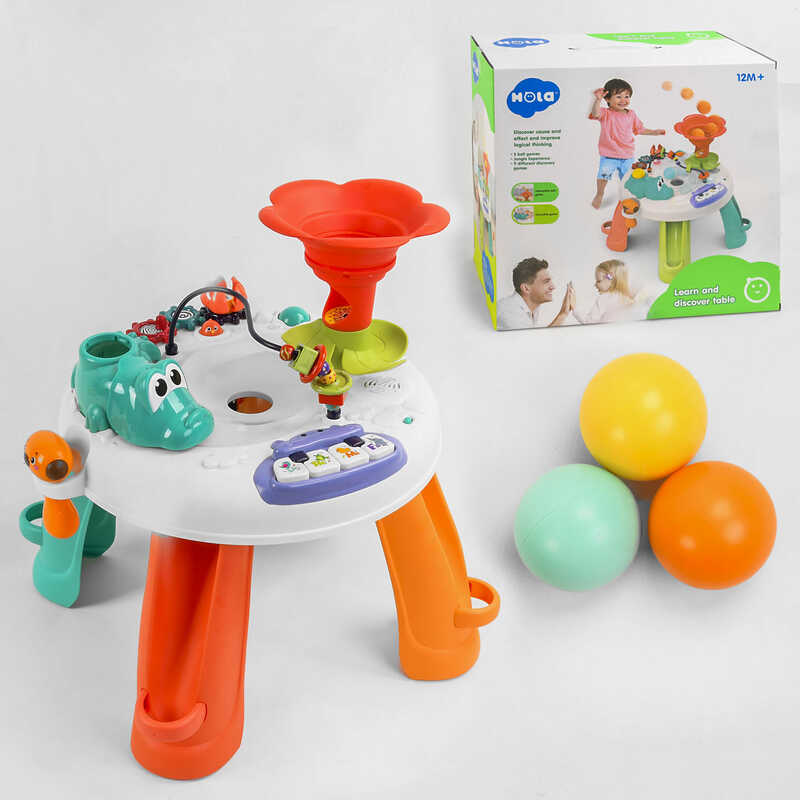 Ігровий музичний столик Е 8999 (3) "Hola" світло, звук, мелодії, 3 м'ячики, в коробці