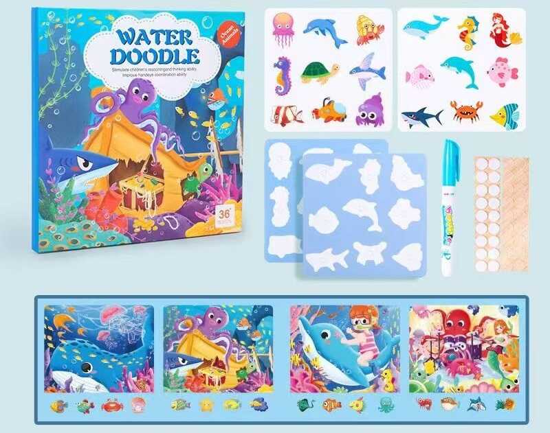 Логічна книжка C 75163 (80)  океан, картки на липучках, водна розмальовка, водний маркер, сортер, в плівці