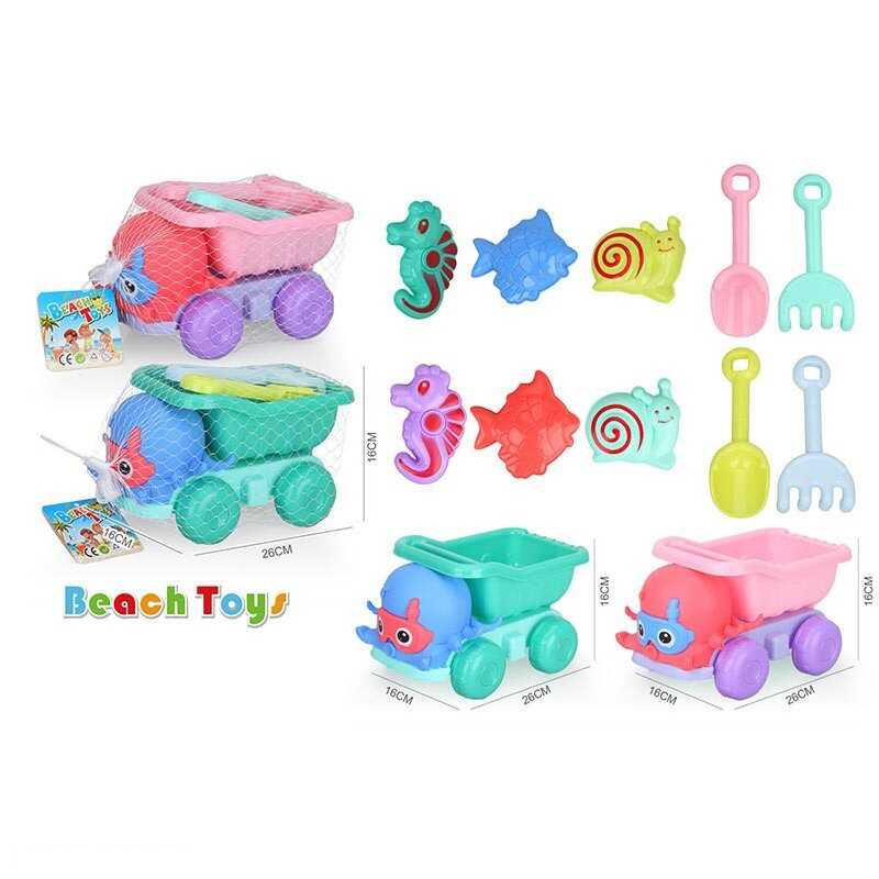 Пісочний набір C 537 (48/2) машинка, 3 формочки, лопаточка, граблі, в сітці