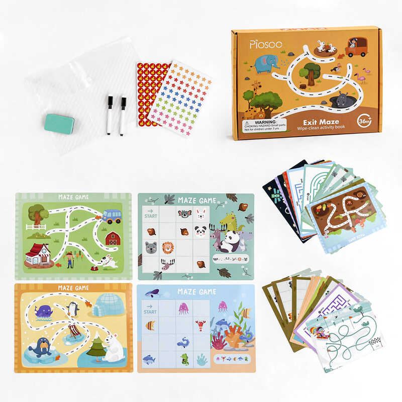 Логічна гра С 47861 (36) "Багаторазова книга – лабіринт", 30 ігрових карток. два фломастери, тека, наліпки, в коробці