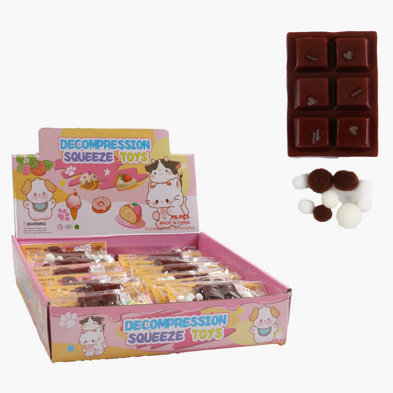 Гра антистрес C 72084 (24) ЦІНА ЗА 16 ШТУК В БЛОЦІ, "Плитка шоколаду", м'які кульки, посипка, розмір 5х7х1.5 см, в коробці