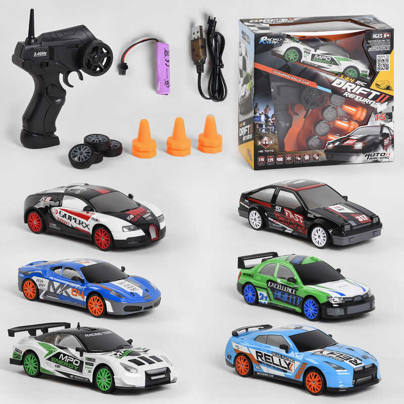 Машина на радіокеруванні SC 24 A 07/12 (36) 6 кольорів, акумулятор 3.7 V, підсвічування фар, 6 дорожніх конусів, в коробці, ВИДАЄТЬСЯ МІКС ВИДІВ