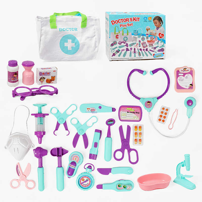 Набір лікаря STYJ 04 (24) сумка, стетоскоп, звук серцебиття, підсвічування, шприц-пискавка, муляжі ліків, окуляри, інструменти для огляду, в коробці