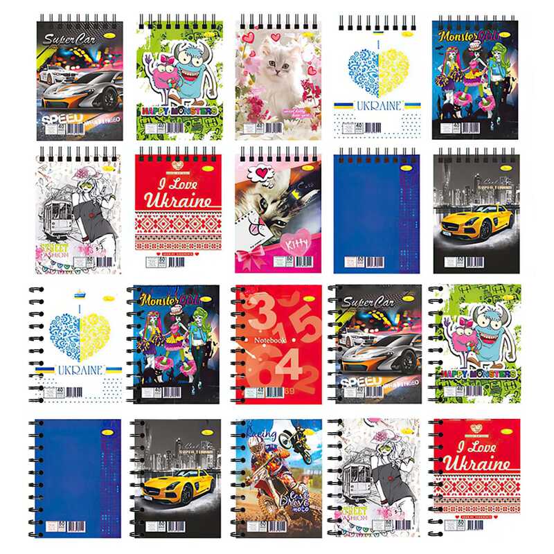 гр Блокнот Б-Л6-40 / АП-1710 / АП-1711 (20) А6, 40арк,  лаківка, пружина збоку та пружина зверху "Апельсин" ВИДАЄТЬСЯ МІКС ВИДІВ