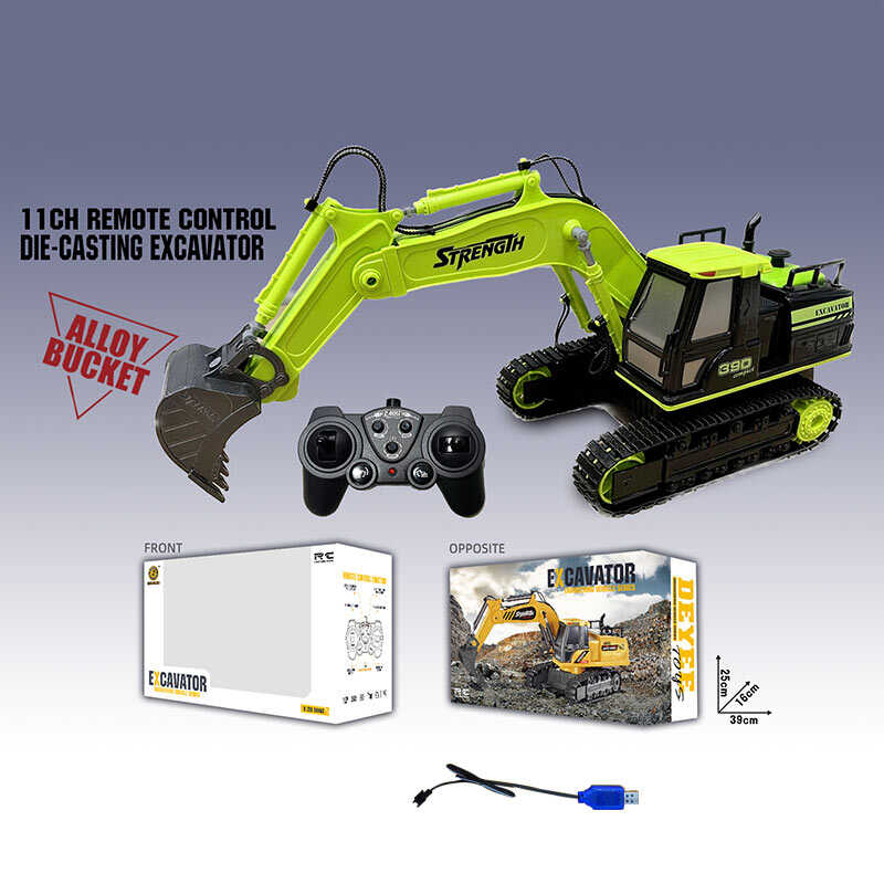 Екскаватор на радіокеруванні 393 L (12) металопластик, гусеничний хід, акум. 6V, пульт 2.4 GHz, USB-кабель, масштаб 1:20, звуки, автоматичний рух ковша, автоматичне обертання платформи, в коробці