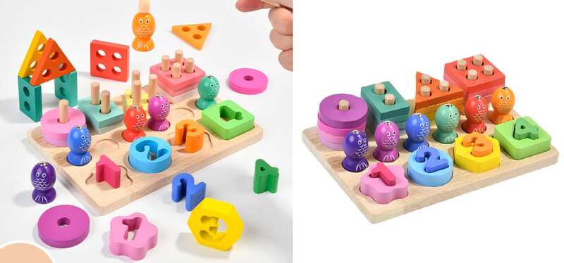 Логічна дерев’яна дошка C 75606 (28) магнітна риболовля, кілочки, сортер з цифрами та фігурами