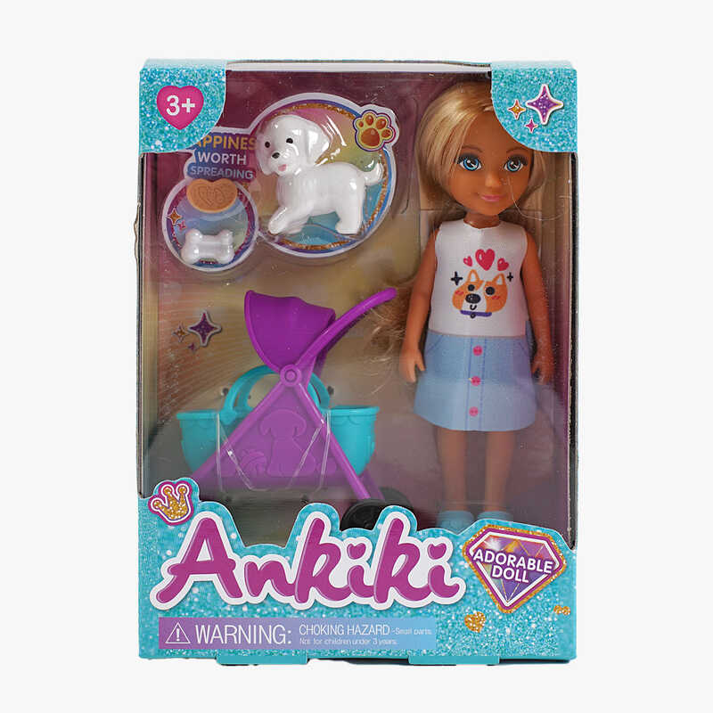 Лялька з аксесуарами 606016 (96) “прогулянка з собакою”, висота ляльки - 13.5 см, візочок для собаки, песик, в коробці