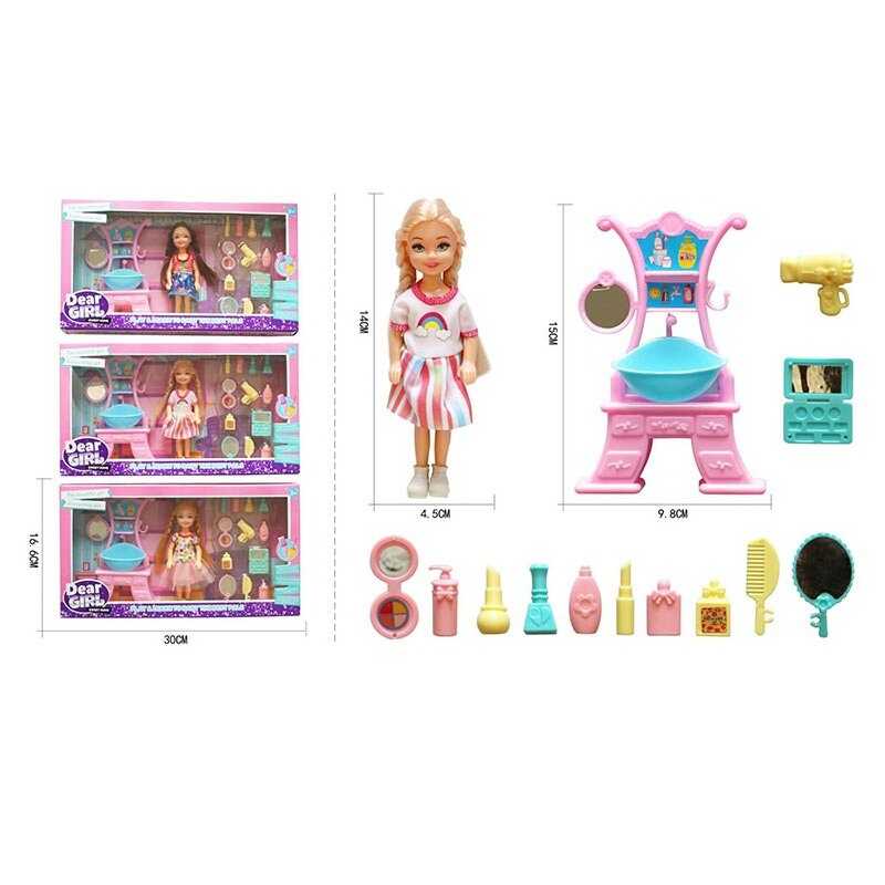 Лялька L 5-31 (120/2) 3 види, висота: 14 см, аксесуари, знімний одяг, косметичний столик, в коробці, ВИДАЄТЬСЯ МІКС ВИДІВ