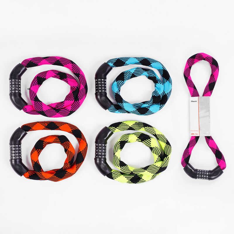 Замок велосипедний C 65161 (30) 4 кольори, ВИДАЄТЬСЯ ТІЛЬКИ МІКС ВИДІВ, 90 см, металевий ланцюг