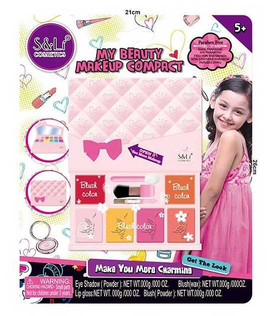 Косметика S 22827 (96/4) 6 тіней, 6 рум'ян, 6 блисків для губ, аплікатор, пензлики, на листі