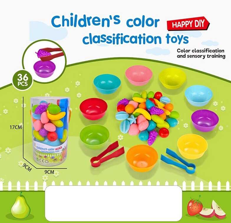 Логічна гра 2188-106 (60/2) сортер, 36 елементів, овочі та фрукти, 9 тарілочок, 2 пари щипців, в слюді