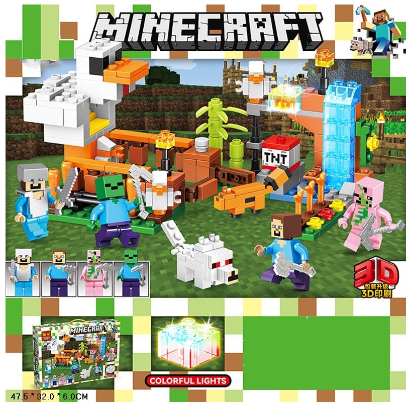 Конструктор «MY WORLD»  GT-142 , підсвічування , коробка , споруда , герої "Майнкрафт",  фігурка