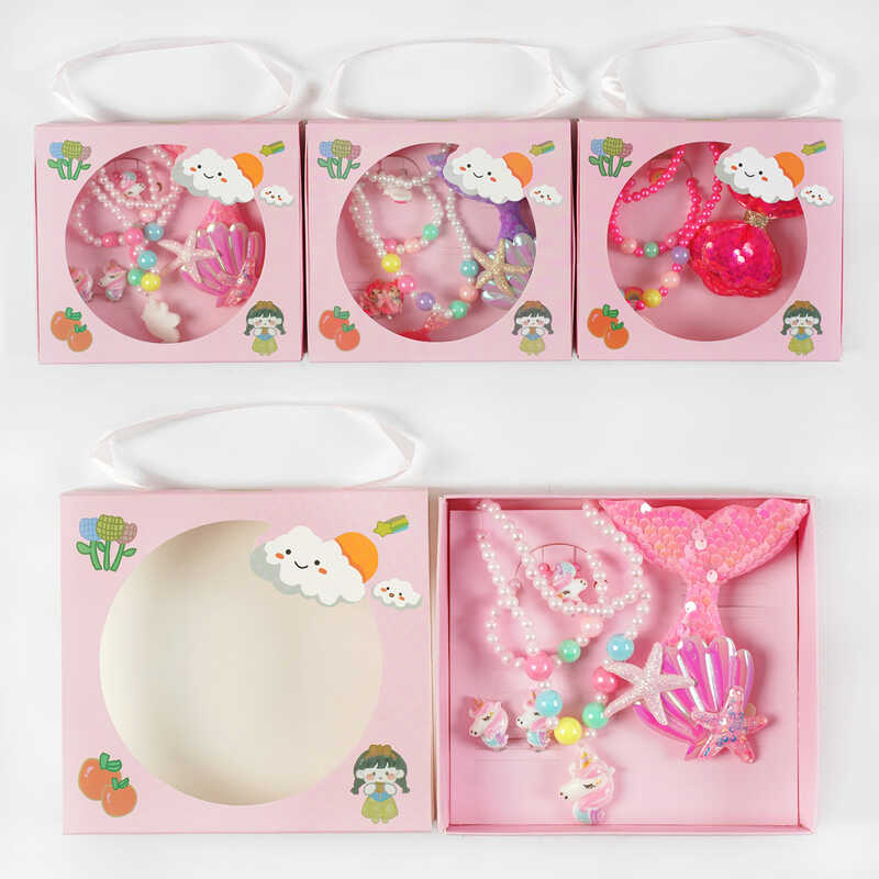 Набір прикрас C 63935 (260) 3 види, “Русалонька”, намисто, сережки-кліпси, шпильки, каблучка, в коробці, ВИДАЄТЬСЯ ТІЛЬКИ МІКС ВИДІВ