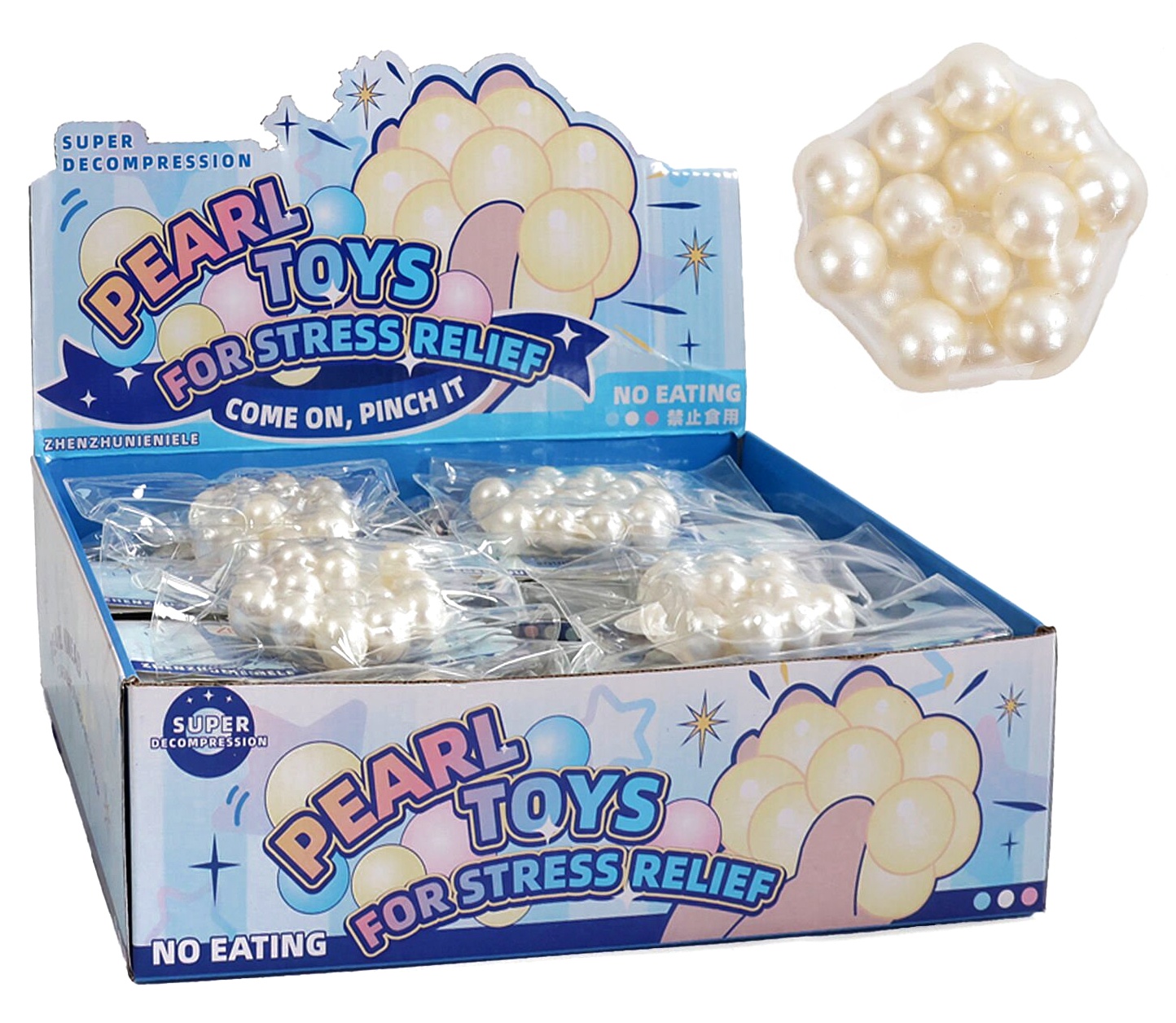 Гра антистрес C 71241 , ЦІНА ЗА 20 ШТУК В БЛОЦІ , силіконова кулька, великі перлинки, в коробці