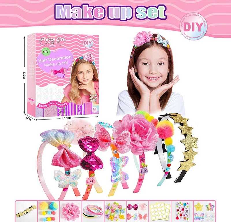 Набір прикрас L 5303 (120/2) 6 обручів, декоративні текстильні елементи, двосторонні наліпки-фіксатори, в коробці