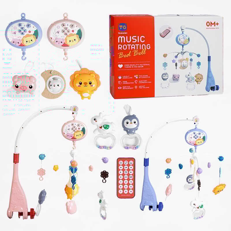 Карусель RT 668-20 (24) 2 кольори, пульт д/к, проєктор, таймер, мелодії, звуки природи, кумедні звуки, 5 підвісок-брязкалець, в коробці