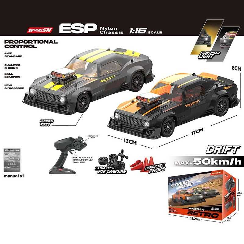 Машина на радіокеруванні DC 163 A (6) 2 кольори, режими підсвічування, протиударний корпус, розгін до 50 км\год, маштаб 1:16, амортизація, підсвічування, гумові колеса, акум. 7.4V, пульт 2.4 GHz, USB-кабель, змінні колеса, дорожні конуси, в коробці