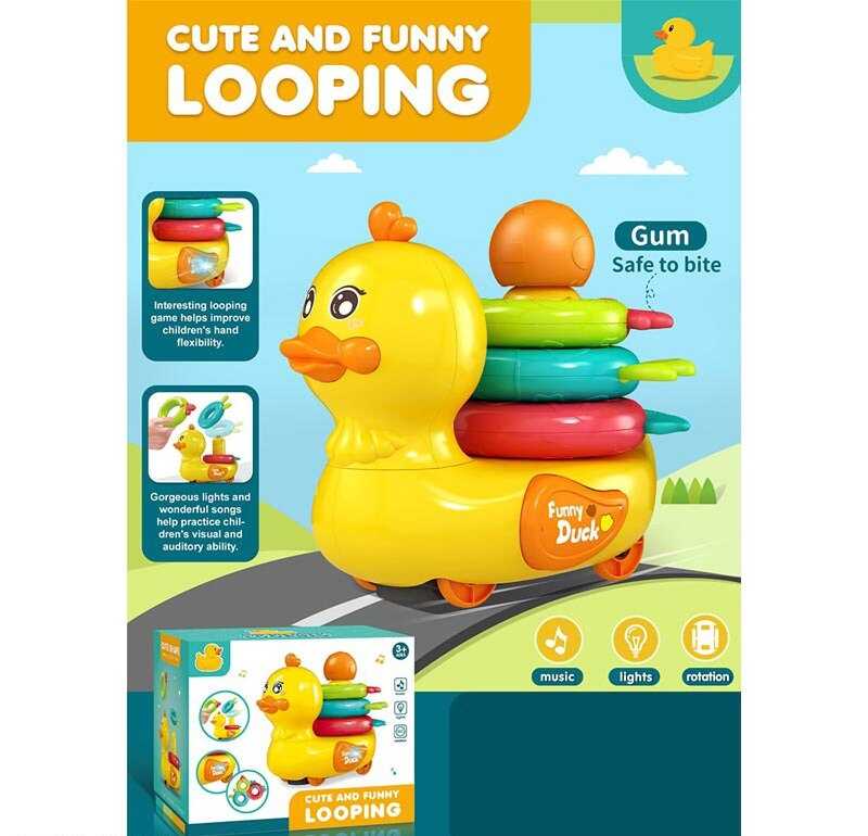 Музична іграшка 2316 (48/2) “Качка”, мелодії, підсвічування, колесо вільного ходу, пірамідка, прорізувач, в коробці