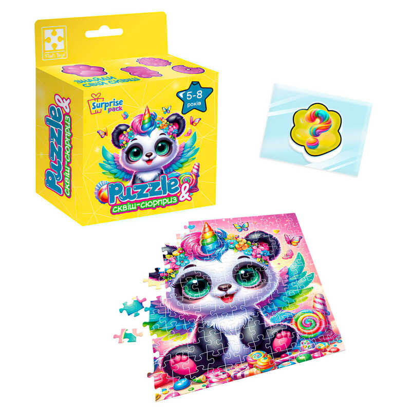 гр Гра розвиваюча пазли із сюрпризом "Панда-єдиноріжка" VT8030-09 (20) "Vladi Toys", 180 елементів, сквіш-сюрприз, в коробці