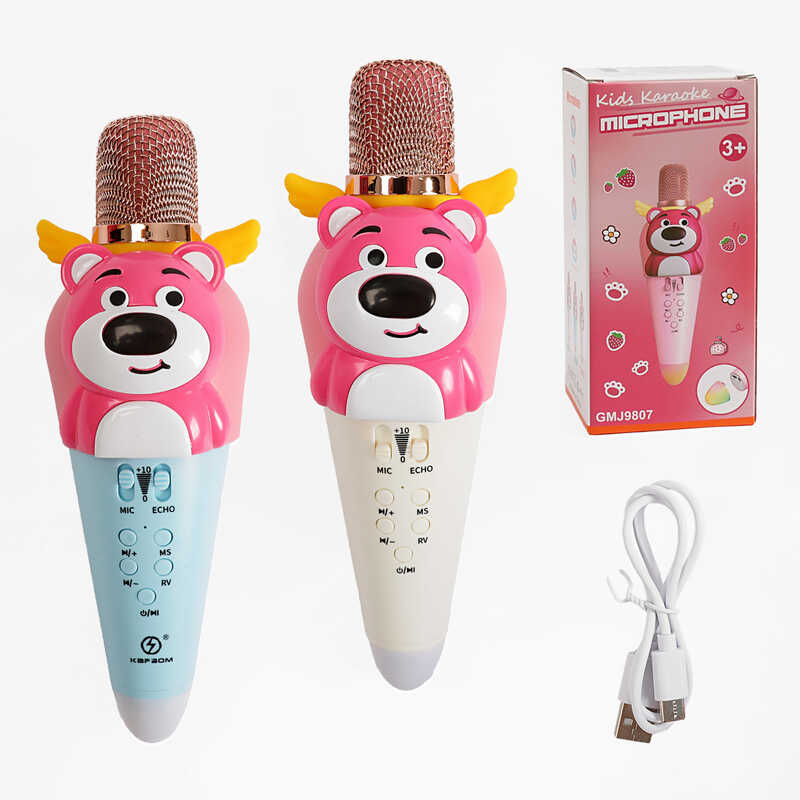 Мікрофон GMJ 9807 (60) 2 види, Type-C, Bluetooth, зміна голосу, динамік, AUX, роз’єм для TF карти, підсвічування, в коробці