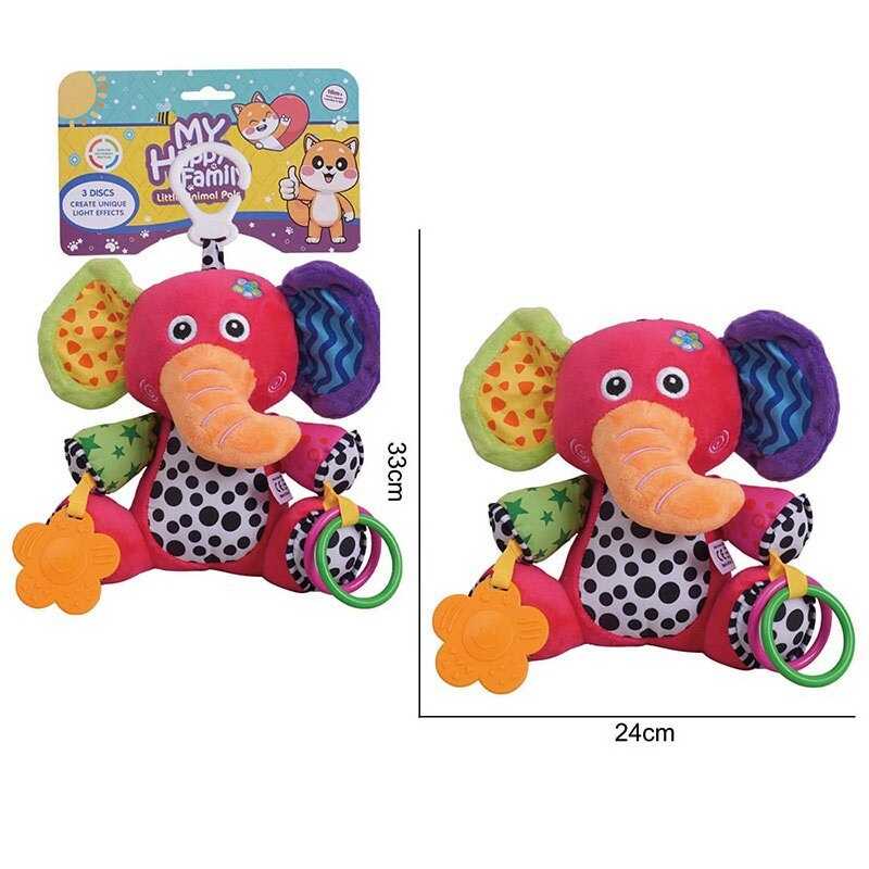 Брязкальце CH 6045-6 (60/2) “Слоник”, текстильне, мелодії, шелесткі елементи, прорізувач, кріплення для підвішування, в пакеті