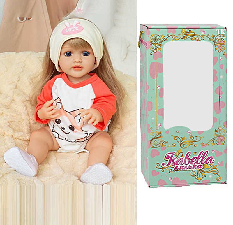 Лялька QM 88004 (12) "TK Group", висота: 50 см, гумова, імітація скляних очей, пустушка, пляшечка, памперс, взуття, пов’язка, в коробці