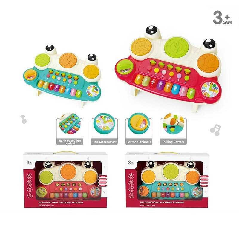 Піаніно YL 78929 A (18) 2 кольори, мелодії, пісні, цифри, барабани, слова англ. мовою, підсвічування, тріскачка, грядка з морквинками, годинник, в коробці