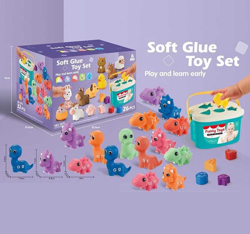 Логічна гра 1373 (18) 32 елементи, сортер, гумові фігурки тварин, англійська абетка, кольори, форми, в коробці