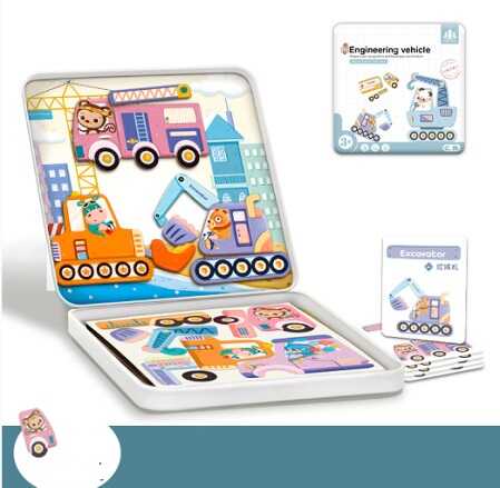 Магнітна гра С 74463 (48) “Транспорт та тваринки”,  пазли, картки, назви транспорту, англійською, маркер “пиши-витирай”, металевий бокс в пакеті