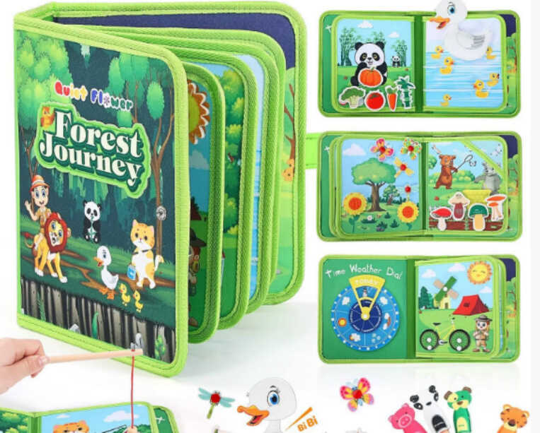 М’яка книжка - бізіборд C 75324 (36) фетр, магнітна риболовля, сортер, овочі, тварини, написи англійською, елементи на липучках, на кнопках, в пакеті