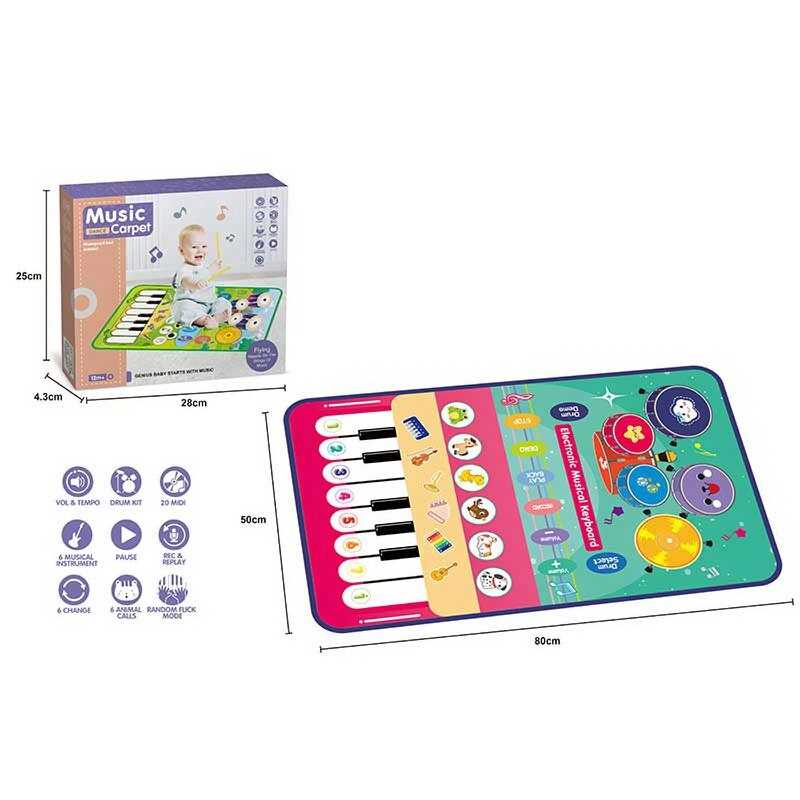 Музичний килимок MTK 035-3 A (72/2) 80 х 3 х 54 см, на батарейках, музичні інструменти, барабани, звуки тварин, запис, режим пам'яті, музика, в коробці