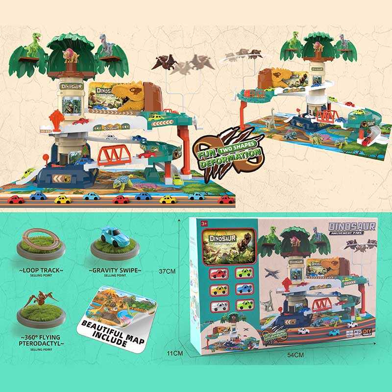 Трек XZ 1068 (10) 2 варіанти збору, автоматичний підйомник, 2 режими: беззвучний та з мелодією, 6 машинок, в коробці