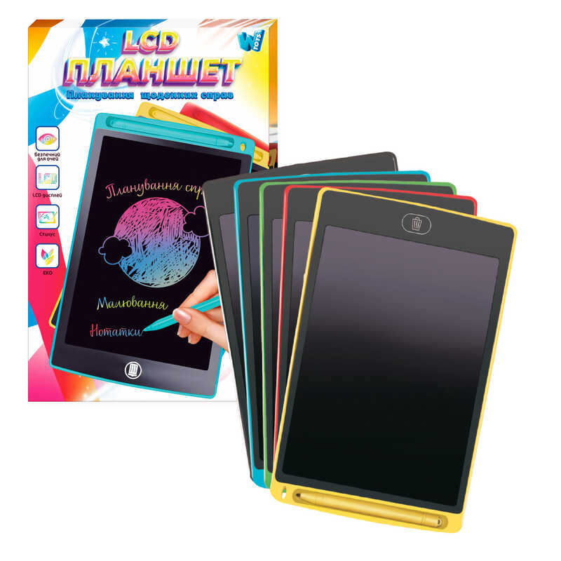 Планшет для малювання 16430 , "WToys", кольоровий LCD екран, 10 дюймів, розмір 17х26 см, стилус, в коробці, МІКС ВИДІВ