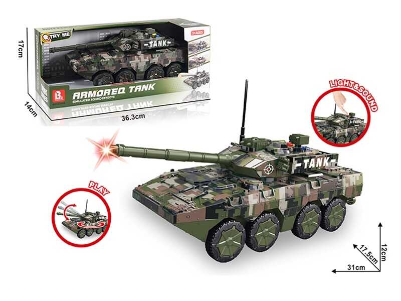Танк 58058 B (24) інерція, рухома башта з тріскачкою, підсвічування, звукові ефекти,  в коробці