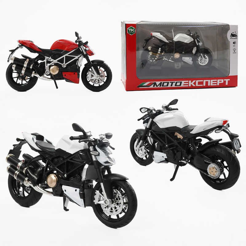 Мотоцикл BG 12-854 (48/2) "Мото Експерт", 2  кольори, металопластик,   масштаб 1:12, прогумовані колеса, підсвічування, звук, амортизація, платформа, в коробці