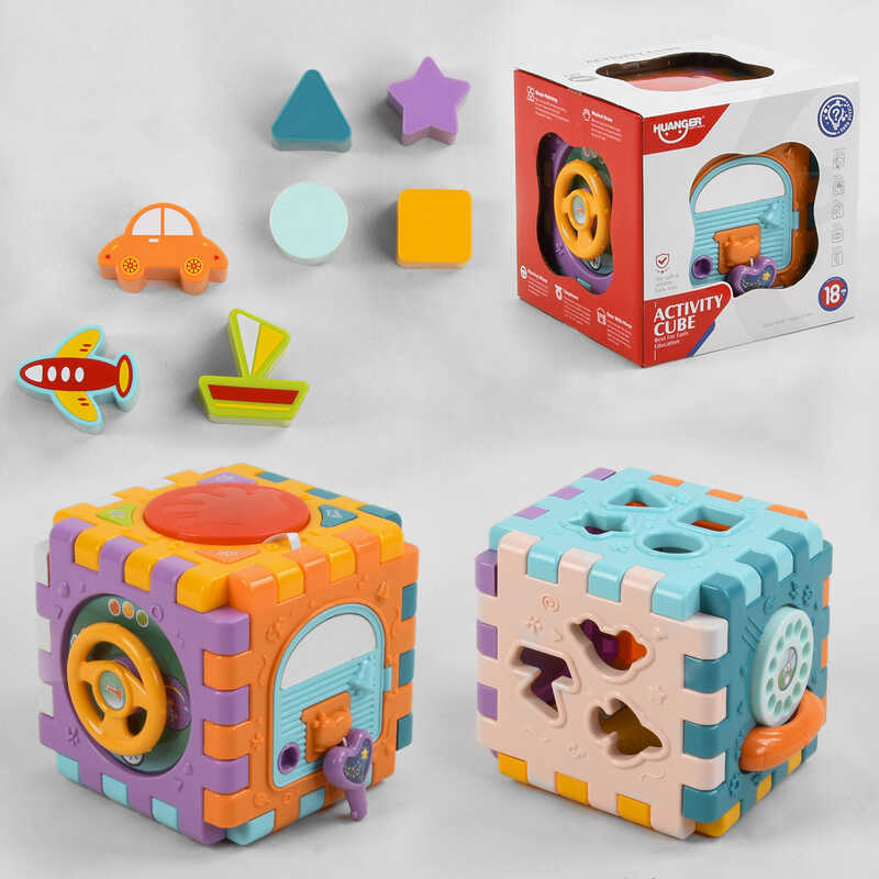 Логічний куб НЕ 0530 (12) на батарейках, підсвічування, мелодії, звуки тварин, сортер, в коробці