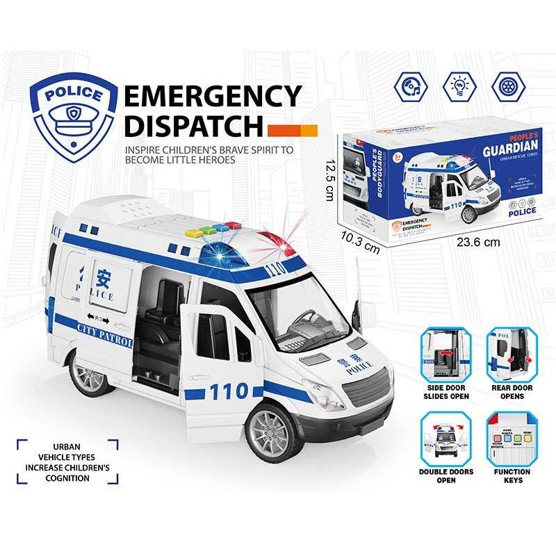 Спецтехніка 141-2 (60/2) "Поліцейський автомобіль", підсвічування, звук, пісні, озвучення англійською мовою, інерція, гумові колеса, двері відчиняються, в коробці