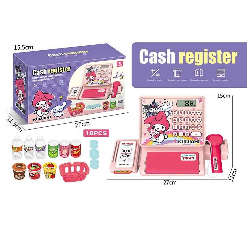 Касовий апарат QY 0087-11 (54/2) 18 предметів, муляж грошей, звук, підсвічування, банківська картка, кошик, в коробці