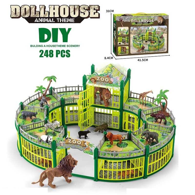 Зоопарк 2025-7 A (12) 248 деталей, 2 великі тварини: 11 см, 12 маленьких тваринок: 5 см, тварини гумові, аксесуари, в коробці