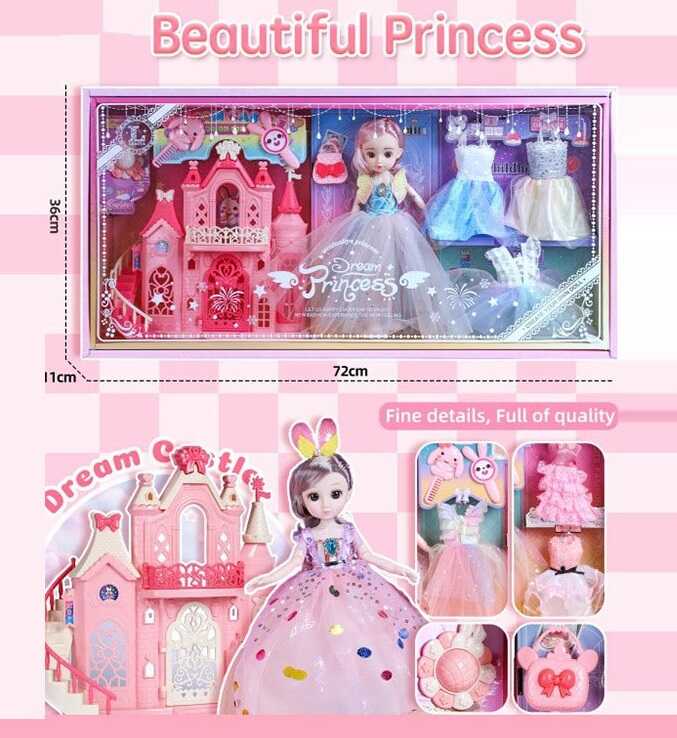 Лялька 1311 (14) висота: 29 см, шарнірні з’єднання, прошите волосся, знімний одяг та взуття, 3 додаткові сукні, замок: 23х26 см,  аксесуари, в коробці