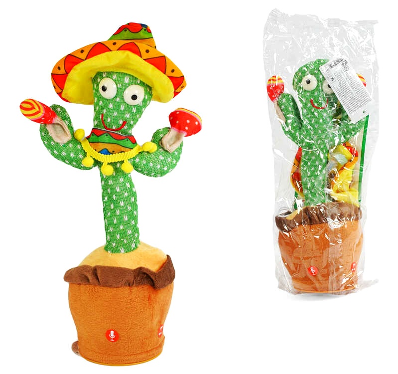 М`яка іграшка M 49115 , “Кактус”- мексиканець , українські та англійські пісні, функція запису та повтору голосу, USB (акум.), підсвічується, танцює, у пакеті