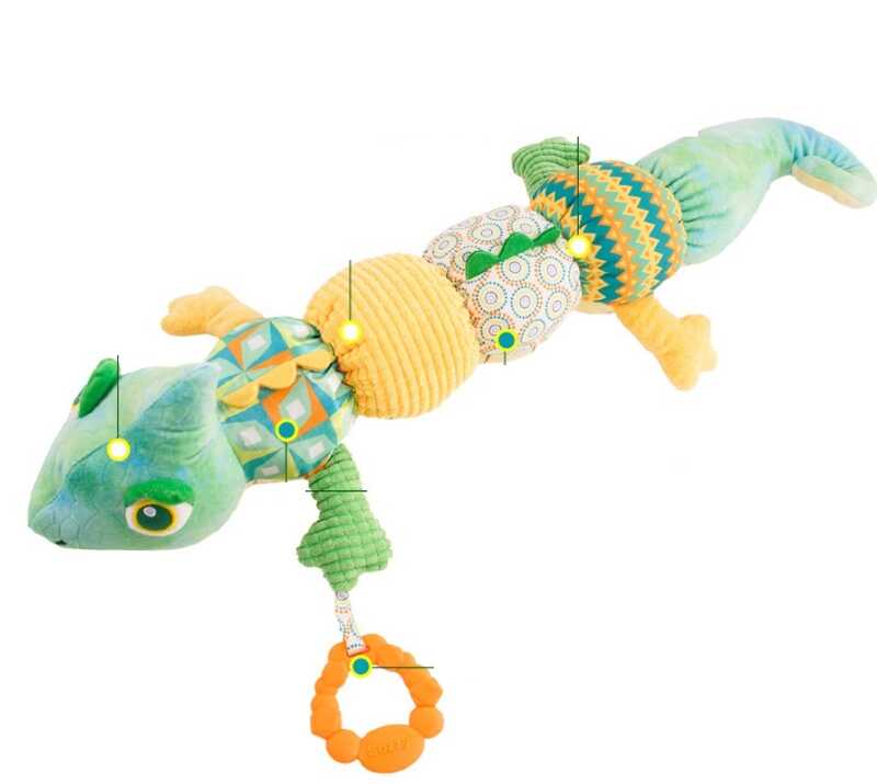 М`яке брязкальце C 64807 (55) “Хамелеон”, дзвіночок, пискавка, шелесткі елементи, прорізувач, ростомір, у пакеті