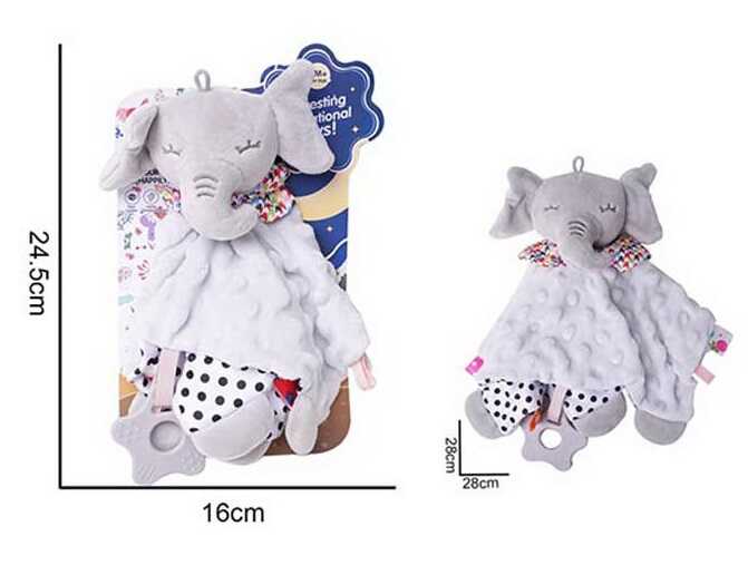 Брязкальце-комфортер 688 M69 (96) "Слоник", текстильне, гумовий прорізувач, шумливі вушка, петелька для підвішування, в пакеті