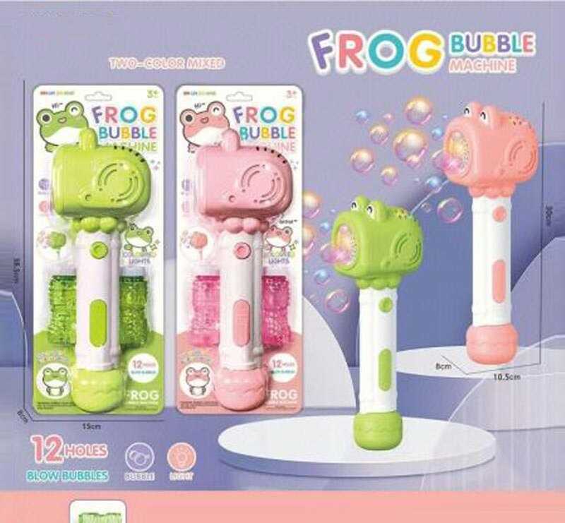 Установка з мильними бульбашками 313-1 (60/2) 2 кольори, підсвічування, автоматичний принцип, висота 29см, 12 отворів, 2 пляшечки з мильним розчином, на листі