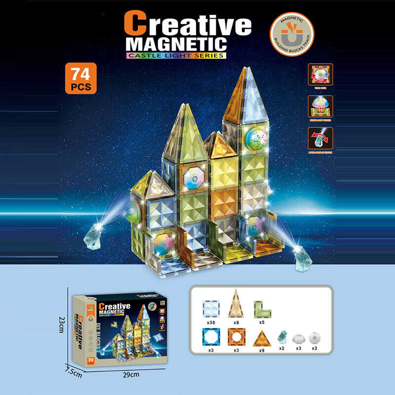 Магнітний конструктор E 138 (18) 74 деталі, 6 типів деталей, підсвічування, в коробці