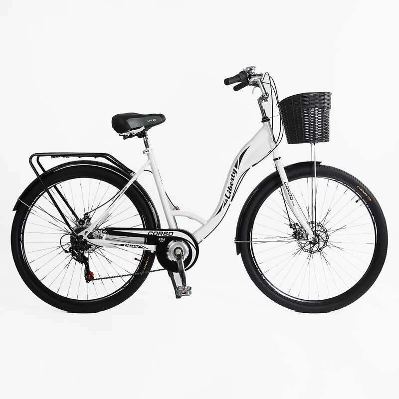 Велосипед міський Corso «Liberty» 28’’ дюймів LR-28014 (1) + КОШИK, сталева рама 20``, Shimano 7 швидкостей, корзина, багажник