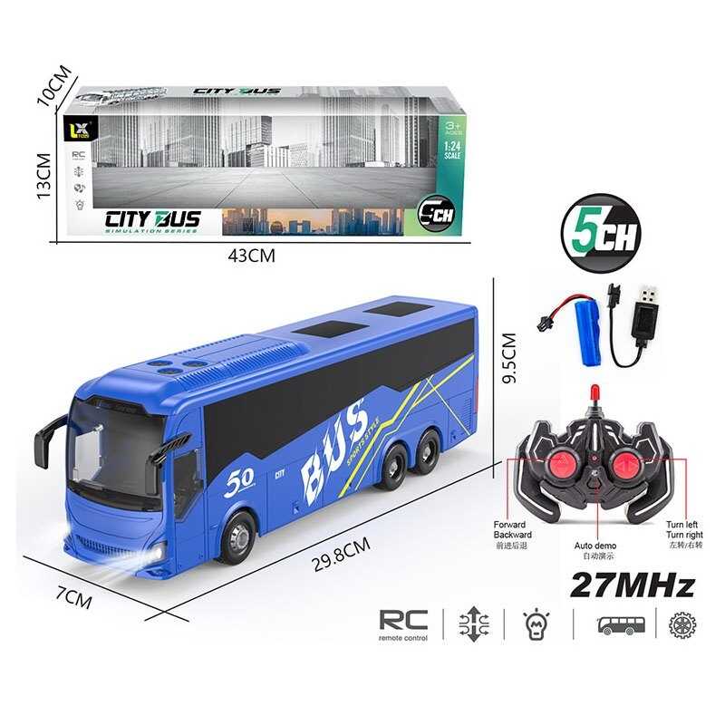 Автобус на радіокеруванні 197-4 (48)  масштаб: 1:24, акумулятор: 3.7 V, пульт: 27 MHz, USB-кабель, підсвічування, прогумовані шини, в коробці