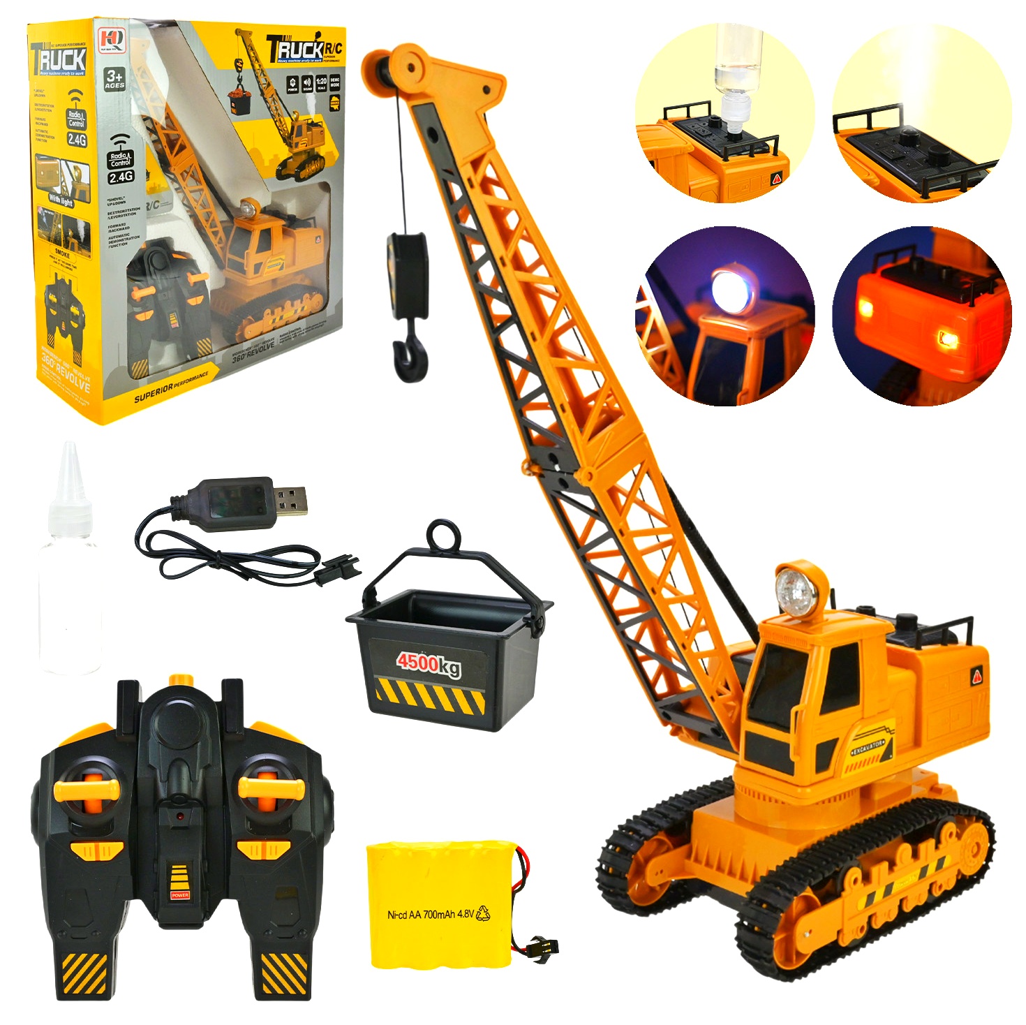 Підйомний кран на радіокеруванні 722-2A , підсвічування, дим , на батарейках, в коробці